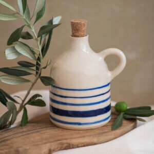 BLUE STRIPE OLIVE OIL BOTTLE